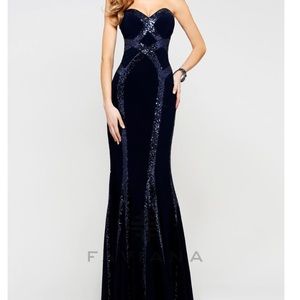 Faviana 7852 Red Strapless Sequined Prom Dress